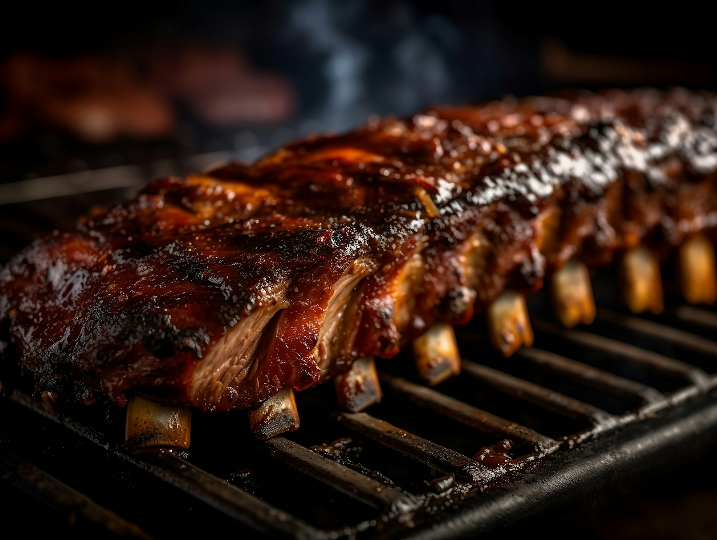 Glazed pork ribs over hot coals